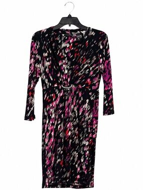 New York & Company Abstract Dress M NWT Purple Surplice Jersey Sheath